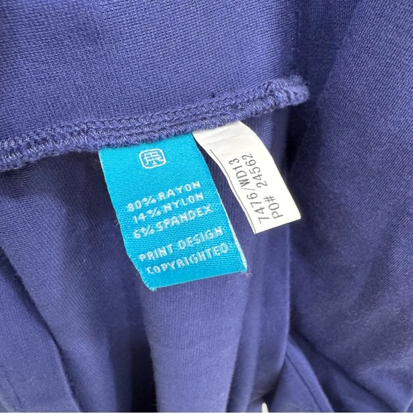 Tori Richard Honolulu Dress soft navy blue with white trim split neck midi knee - Picture 3 of 6